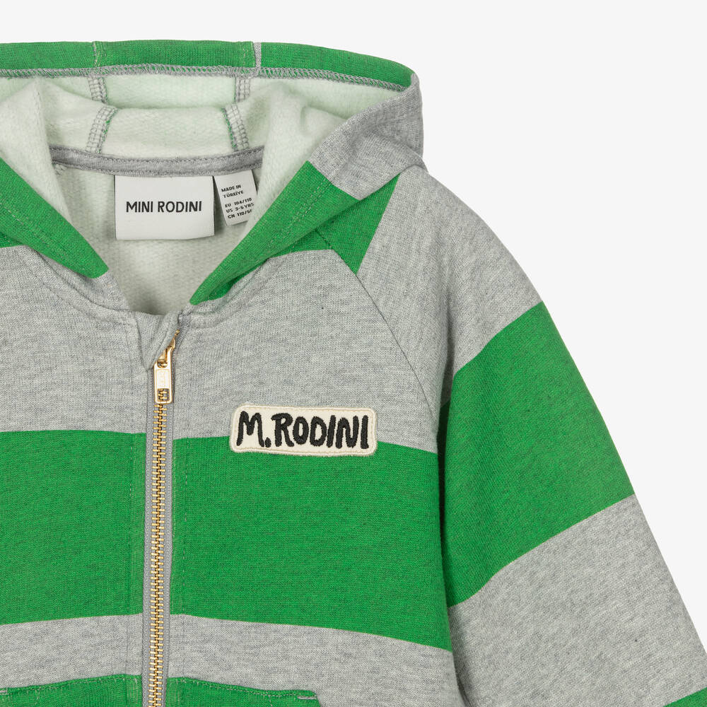 Mini Rodini-Green Stripe Organic Cotton Zip-Up Hoodie | Childrensalon Outlet