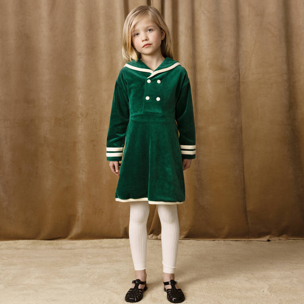Mini Rodini-Green Velour Nautical Dress for Girls | Childrensalon Outlet