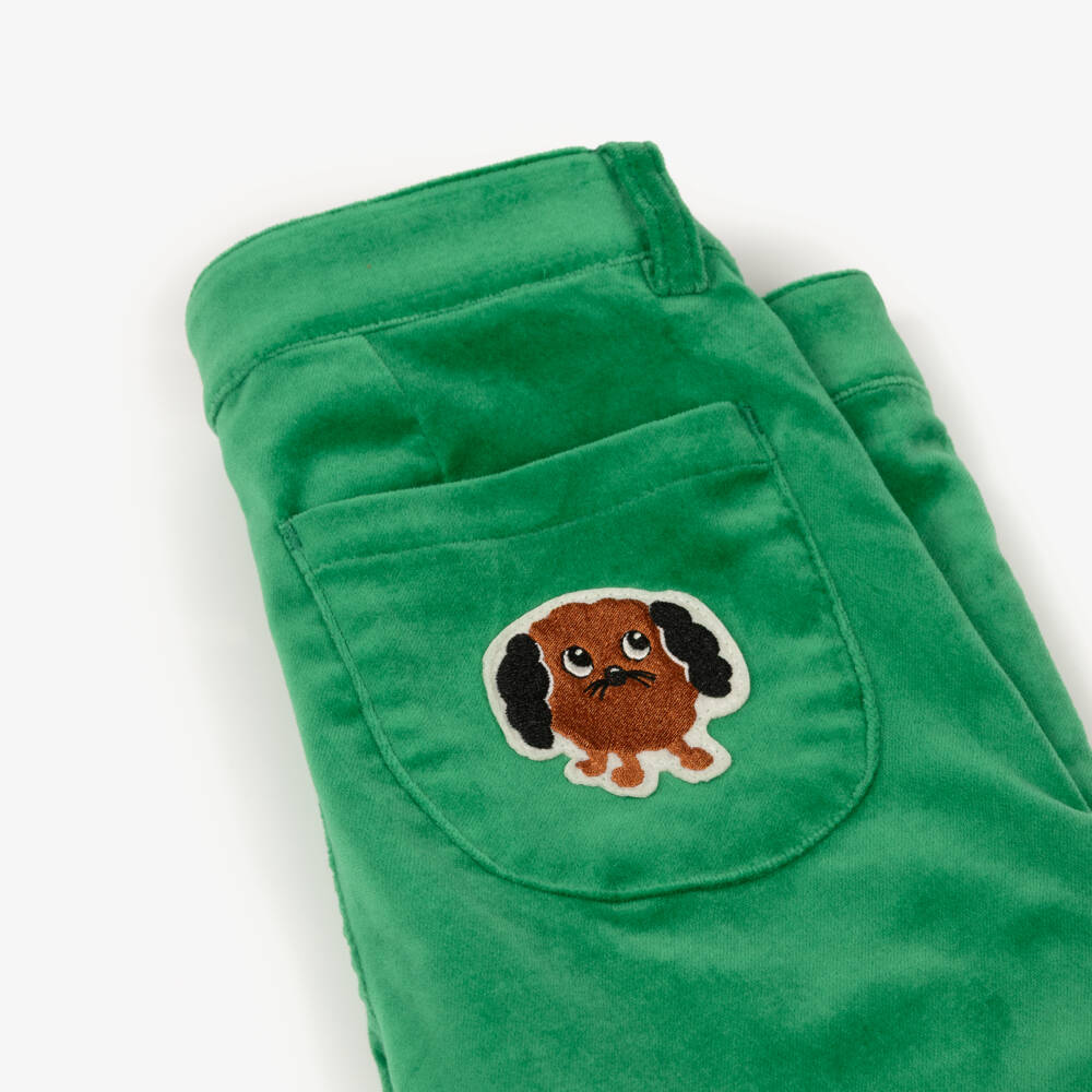 Mini Rodini-Green Velvet Trousers with Dog Patch | Childrensalon Outlet