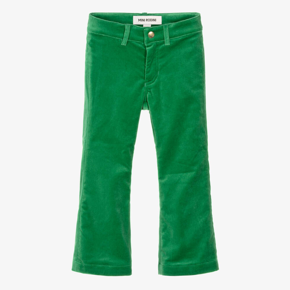 Mini Rodini-Green Velvet Trousers with Dog Patch | Childrensalon Outlet