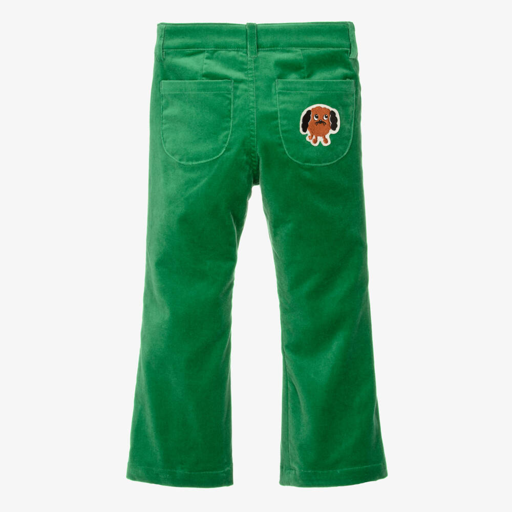 Mini Rodini-Green Velvet Trousers with Dog Patch | Childrensalon Outlet