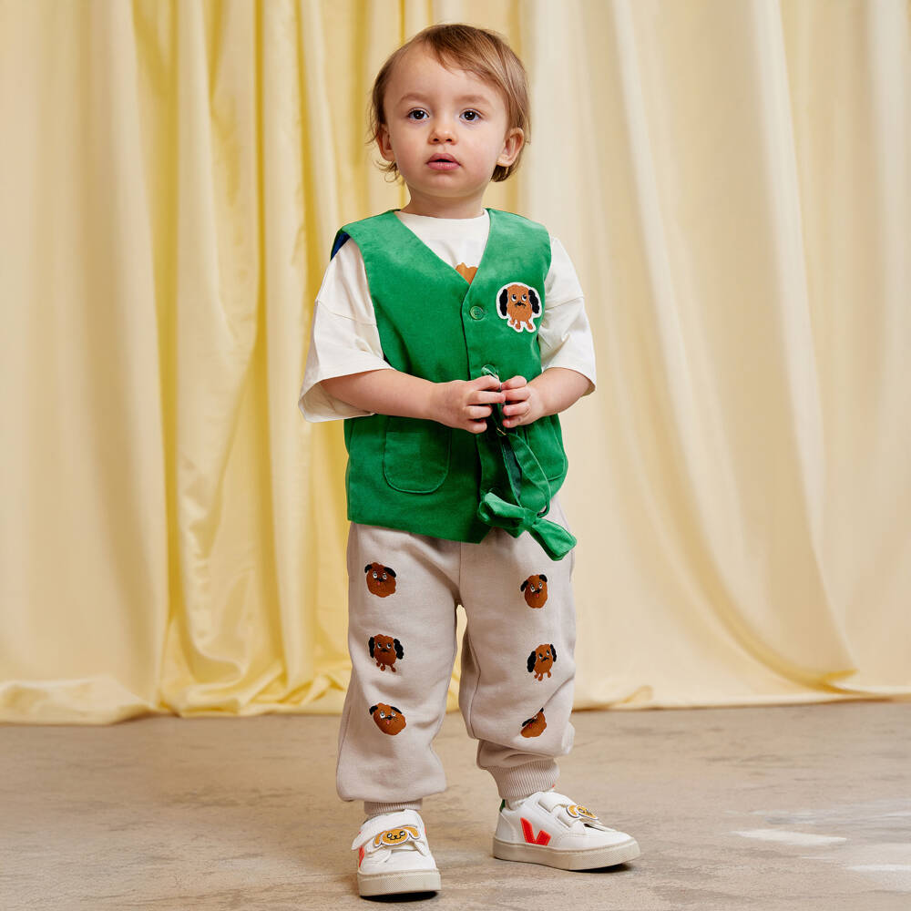 Mini Rodini-Green Velvet Waistcoat with Dog Patch | Childrensalon Outlet