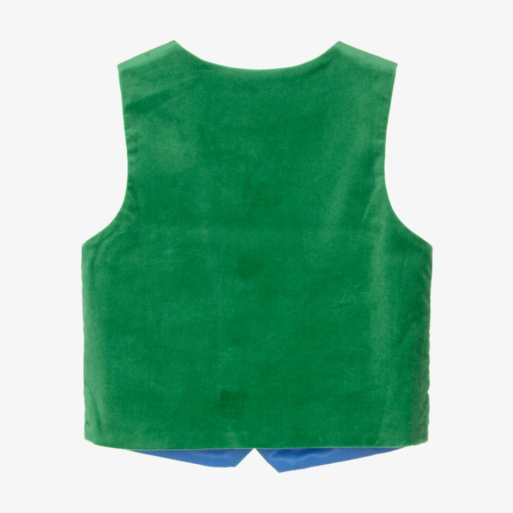 Mini Rodini-Green Velvet Waistcoat with Dog Patch | Childrensalon Outlet