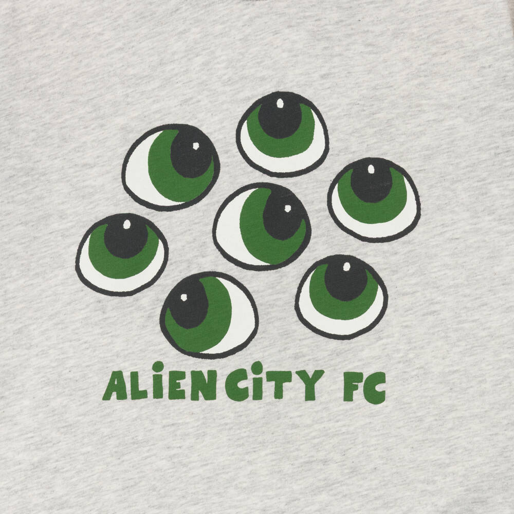 Mini Rodini-Grey Alien City FC Crew Neck T-Shirt | Childrensalon Outlet
