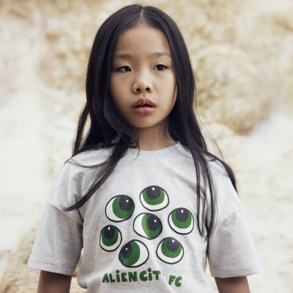 Mini Rodini-Grey Alien City FC Crew Neck T-Shirt | Childrensalon Outlet