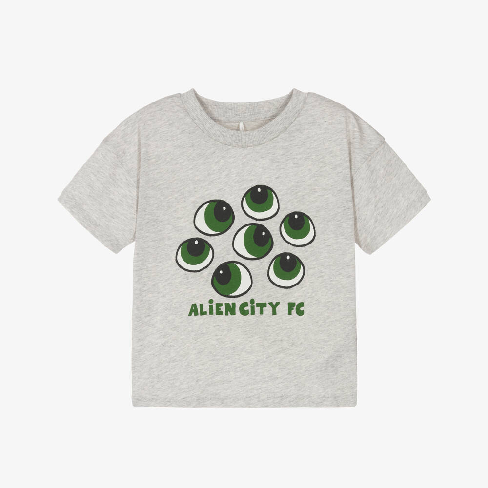 Mini Rodini-Grey Alien City FC Crew Neck T-Shirt | Childrensalon Outlet
