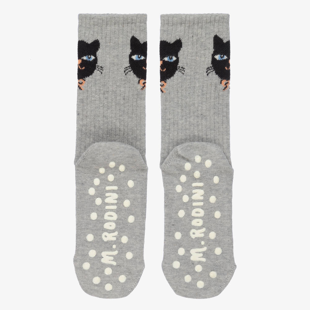 ميني روديني-جوارب مانعة للانزلاق مزيج قطن عضوي لون رمادي | Childrensalon Outlet