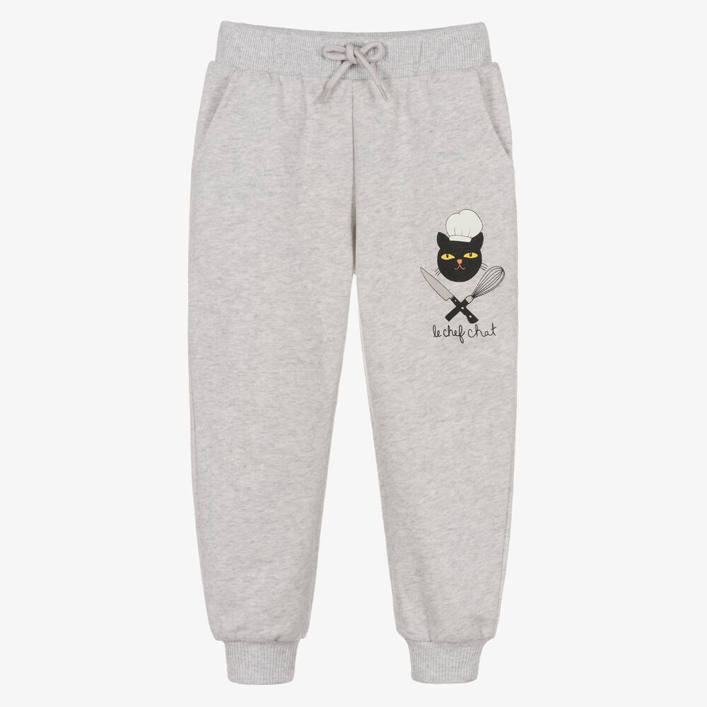 Mini Rodini - Grey Chef Cat Organic Cotton Joggers | Childrensalon