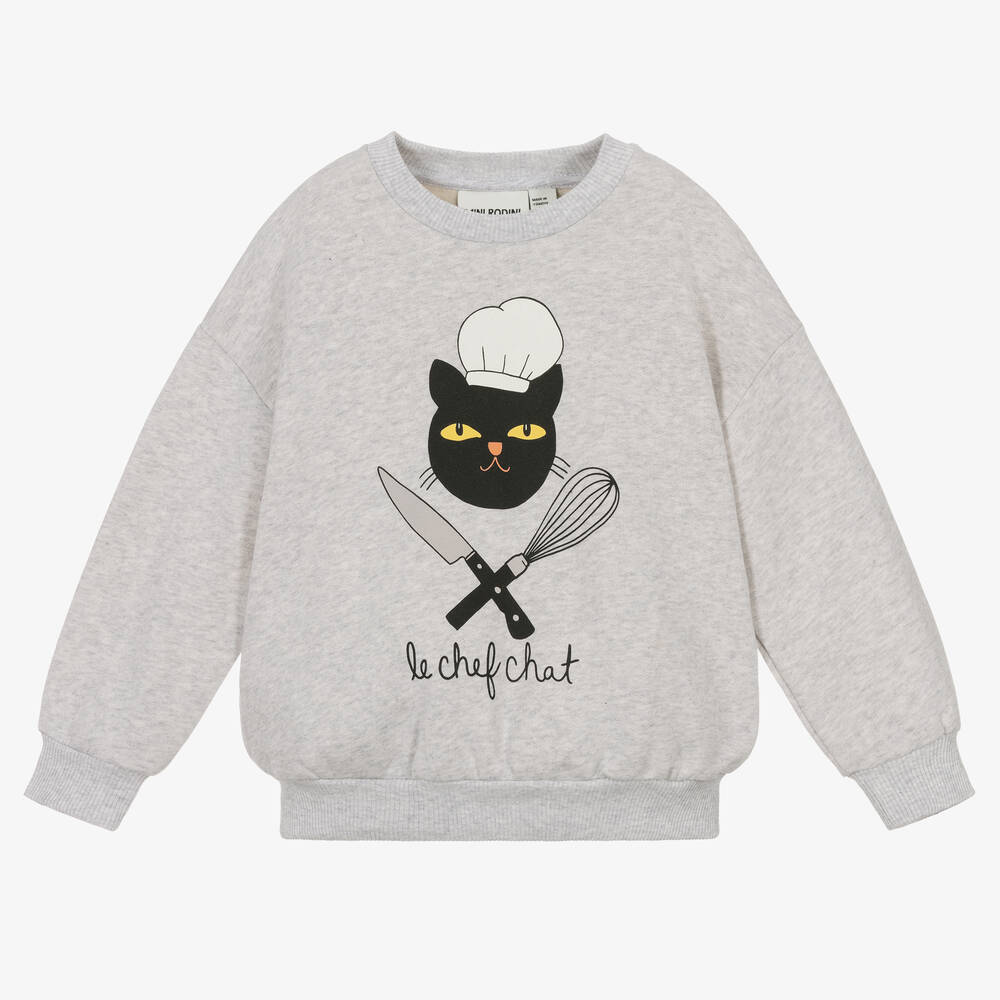 Mini Rodini - Graues Chef Cat Bio-Sweatshirt | Childrensalon
