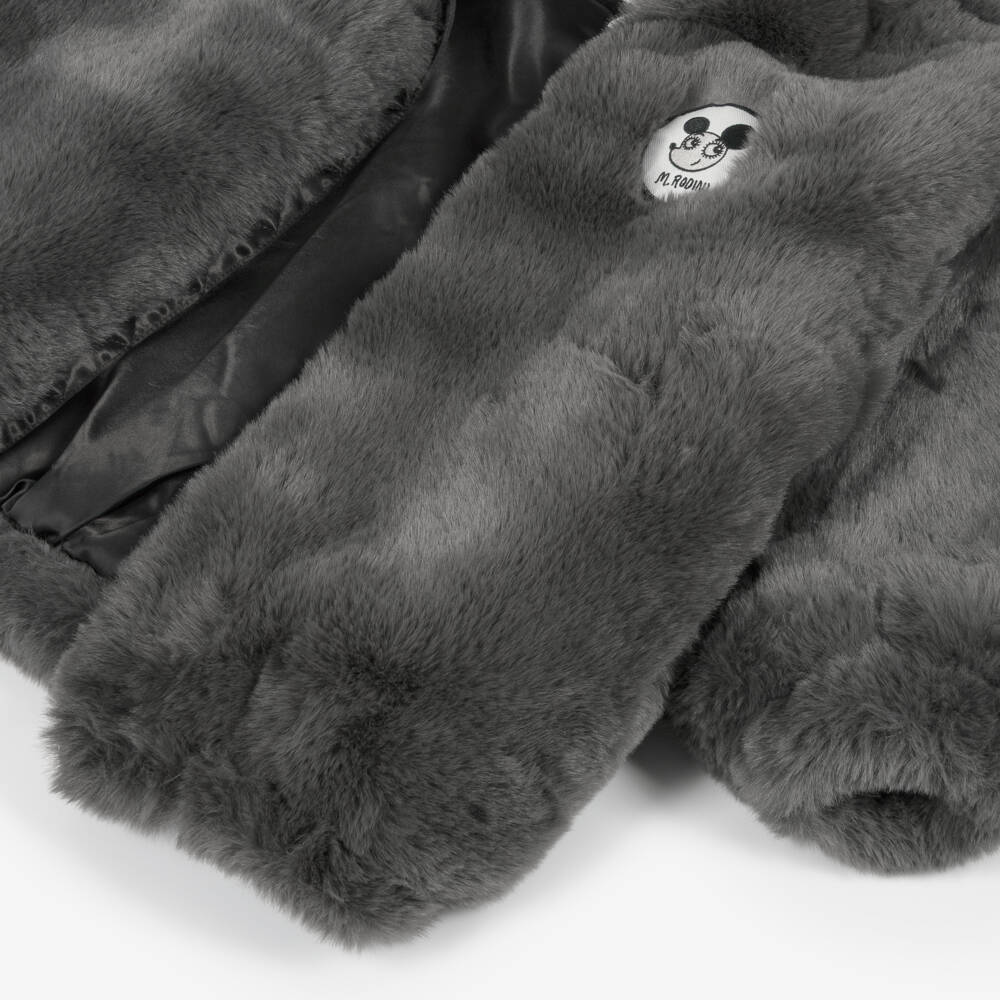 Mini Rodini-Grey Faux Fur Jacket with Detachable Hood | Childrensalon Outlet