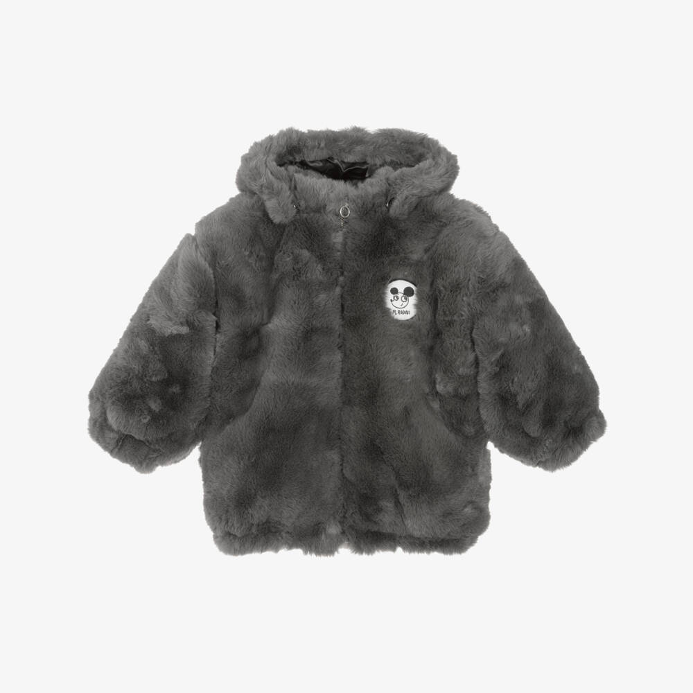 Mini Rodini-Grey Faux Fur Jacket with Detachable Hood | Childrensalon Outlet