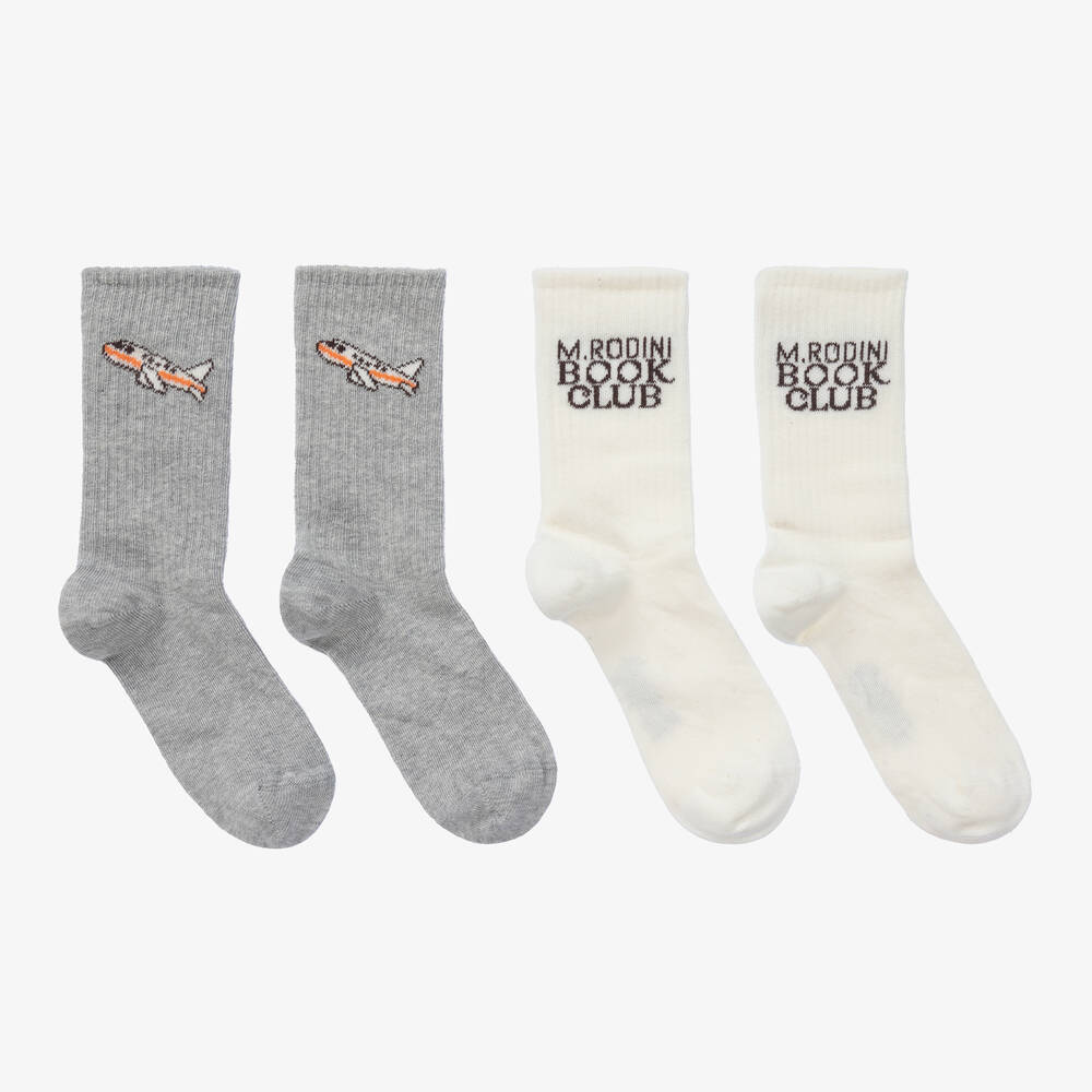Mini Rodini-Grey & Ivory Organic Cotton Socks (2 Pack) | Childrensalon Outlet