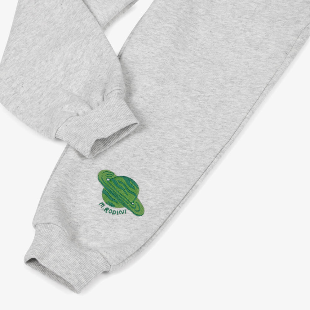 Mini Rodini-Grey Marl Organic Cotton Joggers with Planet Logo Patch | Childrensalon Outlet