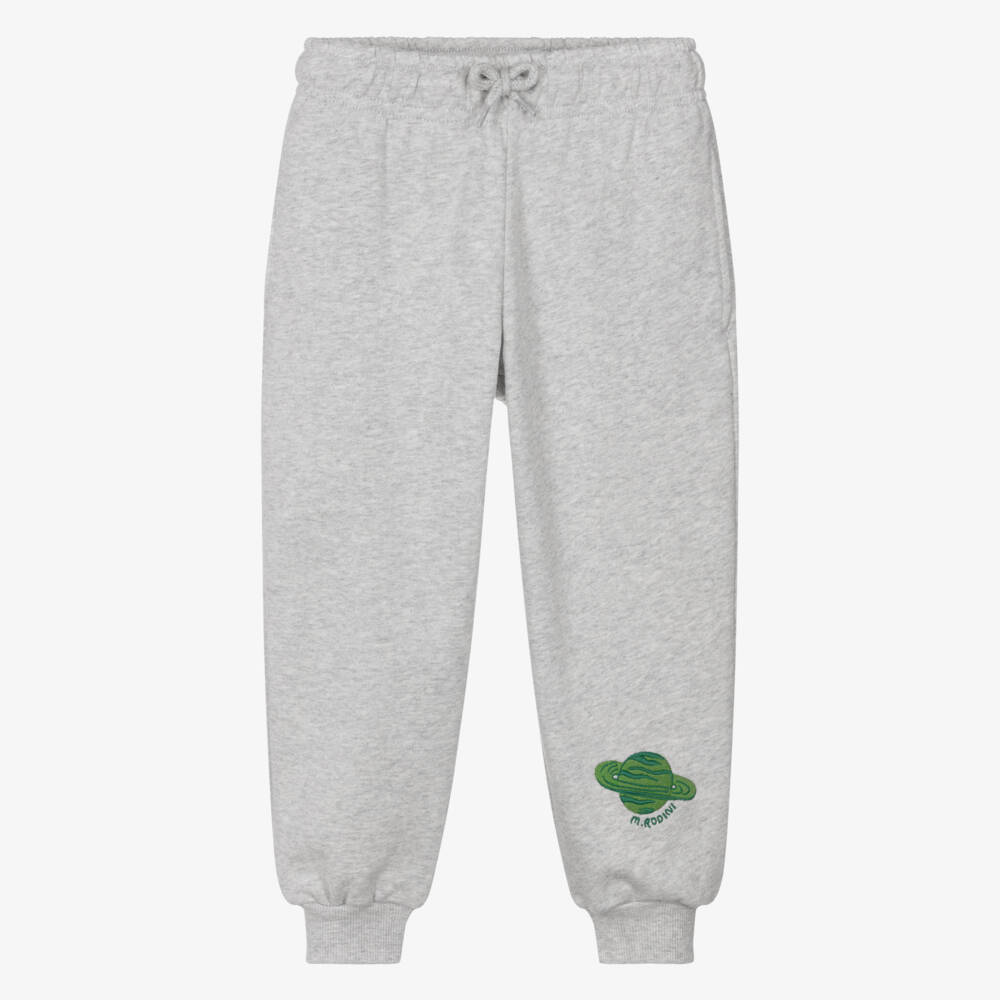 Mini Rodini-Grey Marl Organic Cotton Joggers with Planet Logo Patch | Childrensalon Outlet