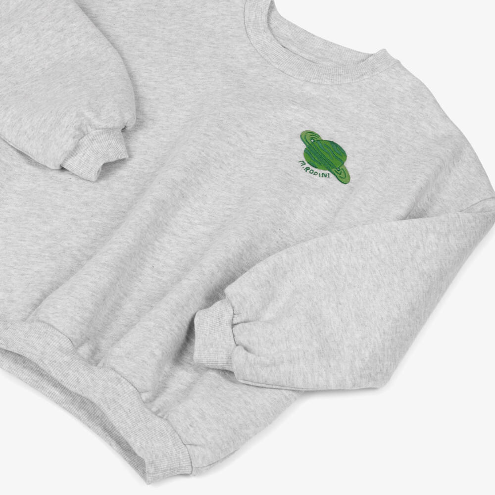Mini Rodini-Grey Marl Organic Cotton Sweatshirt with Planet Logo Patch | Childrensalon Outlet