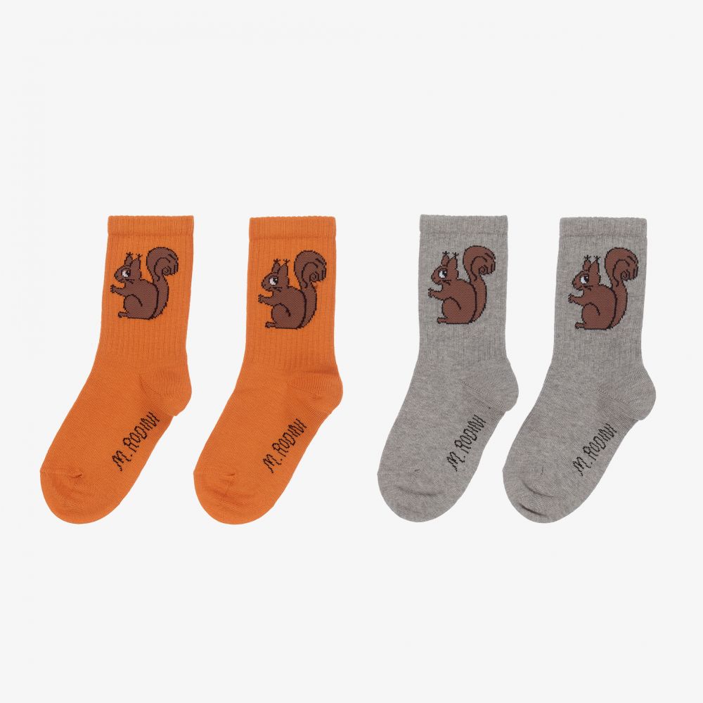 Mini Rodini - Grey & Orange Squirrel Socks | Childrensalon