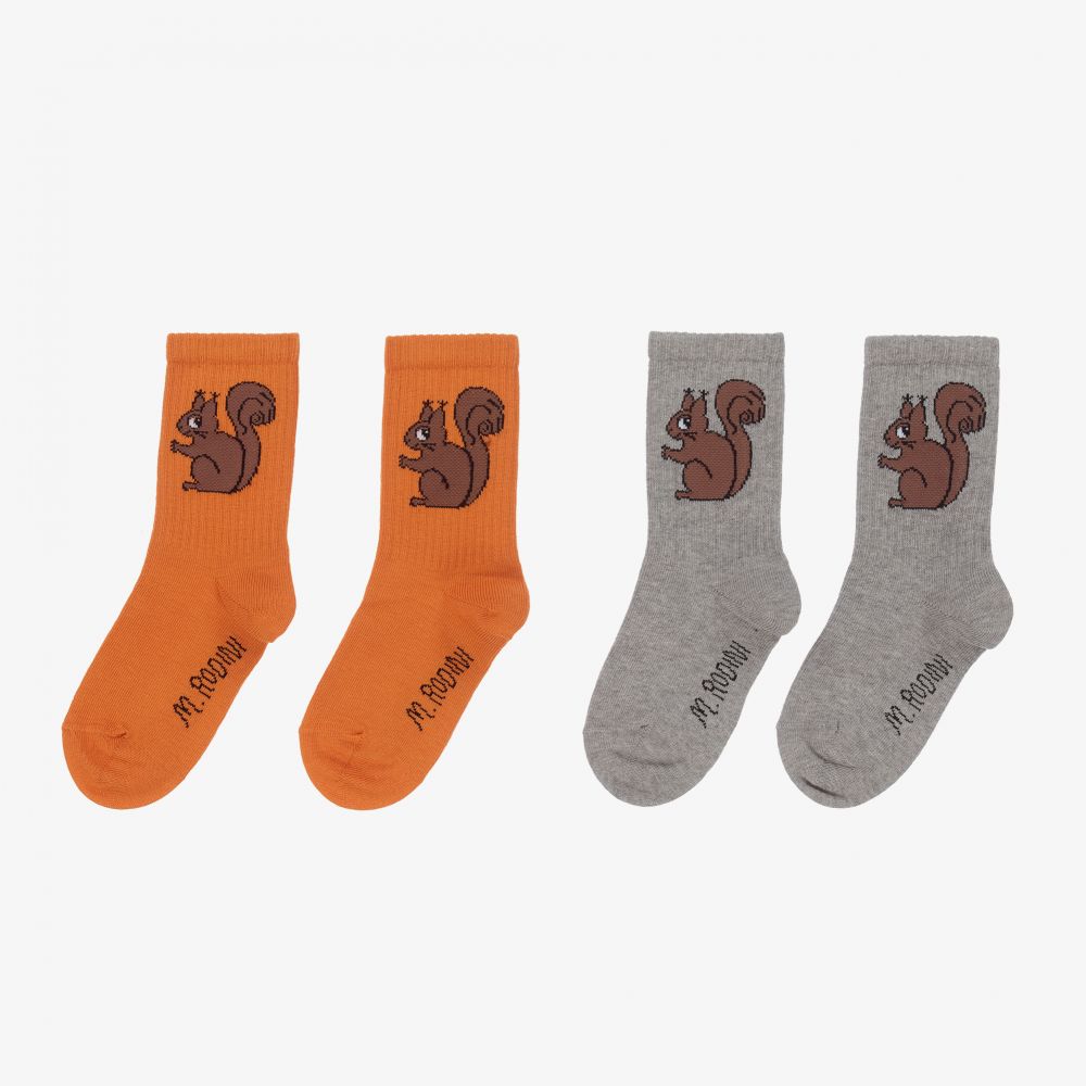 Mini Rodini - Chaussettes grises et orange Écureuils | Childrensalon