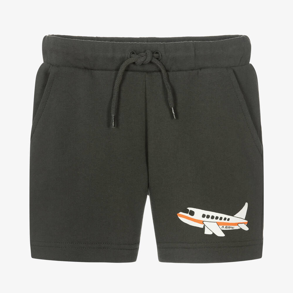Mini Rodini - Grey Organic Cotton Airplane Shorts  | Childrensalon