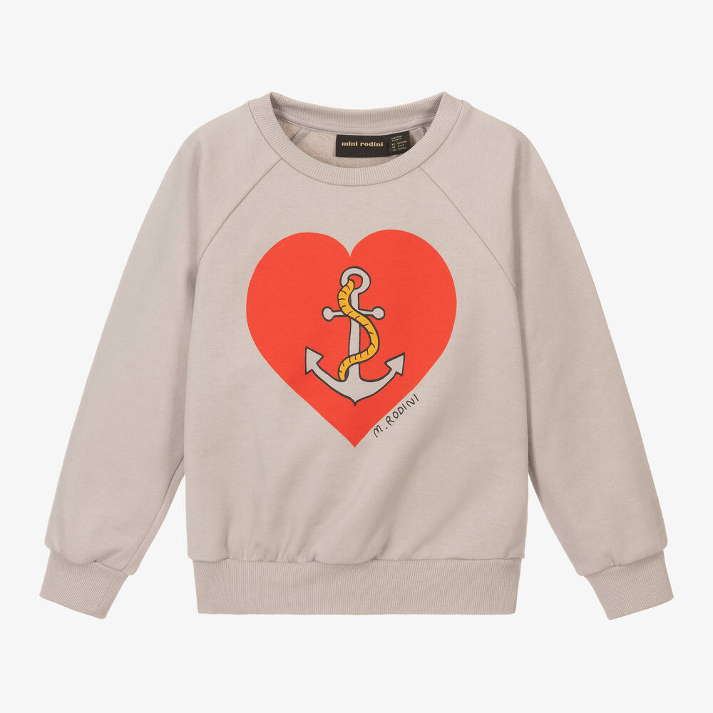 Mini Rodini - Grey Organic Cotton Heart Sweatshirt | Childrensalon