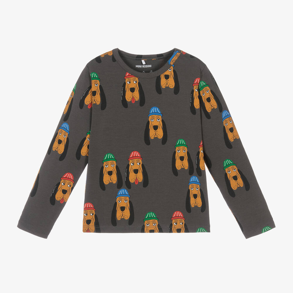Mini Rodini-Grey Organic Cotton Hound Dog Top | Childrensalon Outlet