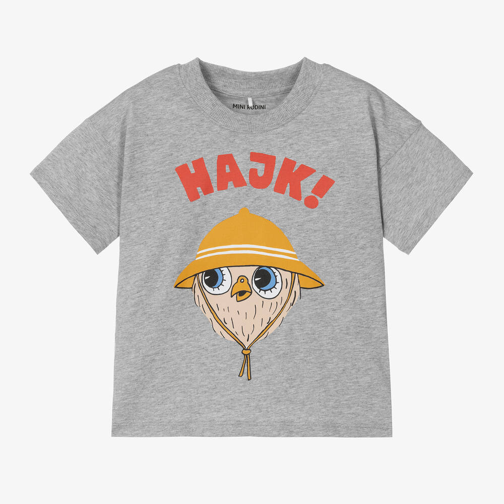 Mini Rodini-Grey Organic Cotton Owl T-Shirt | Childrensalon Outlet