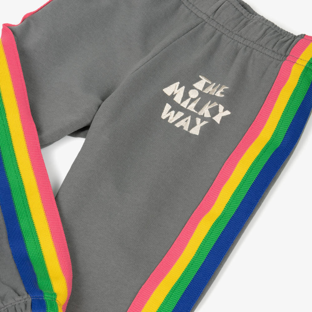 Mini Rodini-Grey Organic Cotton Rainbow Stripe Milky Way Joggers | Childrensalon Outlet