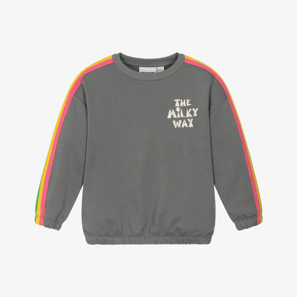 Mini Rodini-Grey Organic Cotton Rainbow Stripe Milky Way Sweatshirt | Childrensalon Outlet