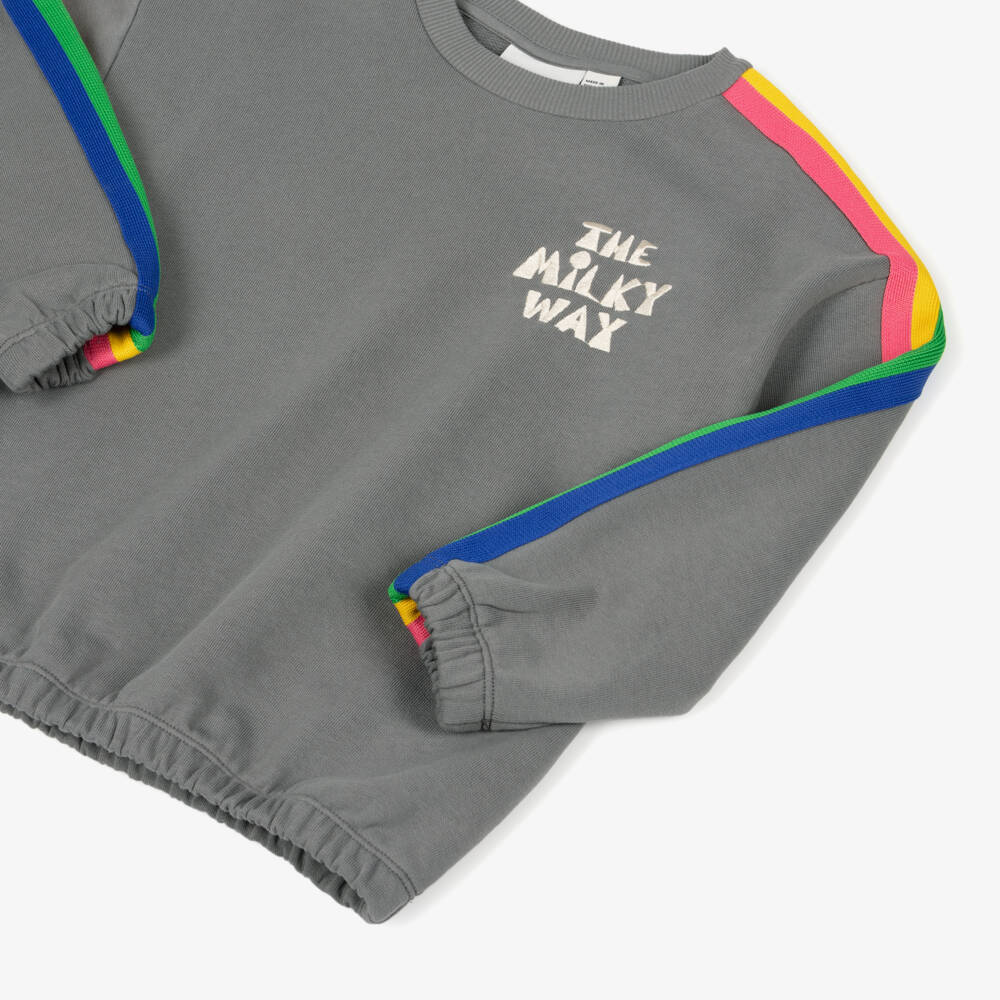 Mini Rodini-Grey Organic Cotton Rainbow Stripe Milky Way Sweatshirt | Childrensalon Outlet