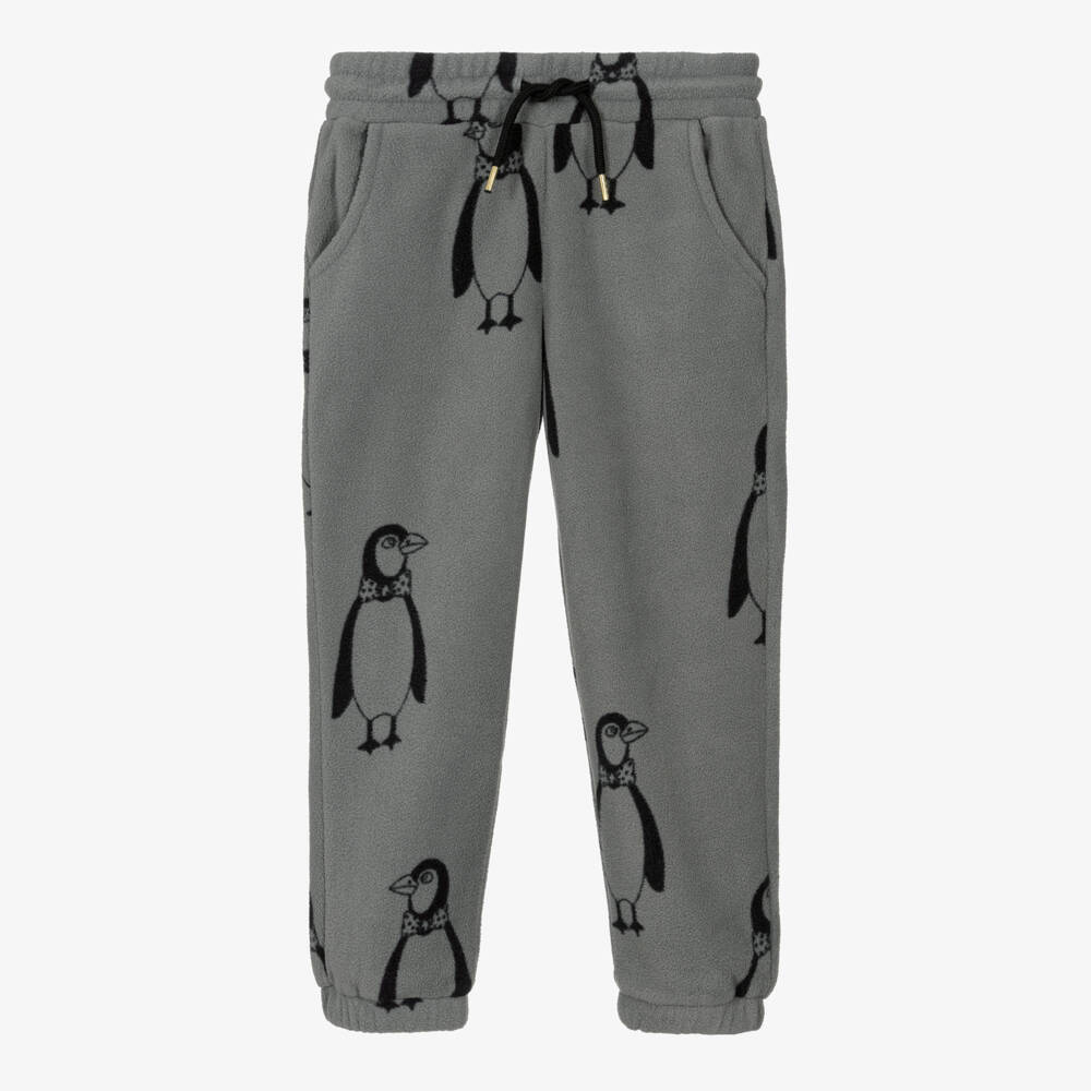Mini Rodini-Grey Penguin Print Polar Fleece Joggers | Childrensalon Outlet