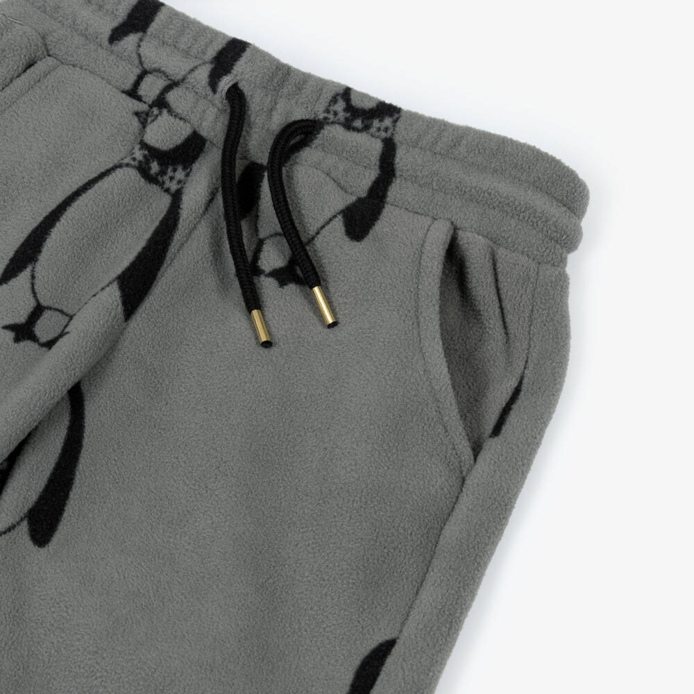Mini Rodini-Grey Penguin Print Polar Fleece Joggers | Childrensalon Outlet