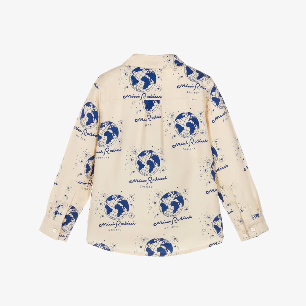 Mini Rodini-Ivory & Blue Earth Print Shirt | Childrensalon Outlet