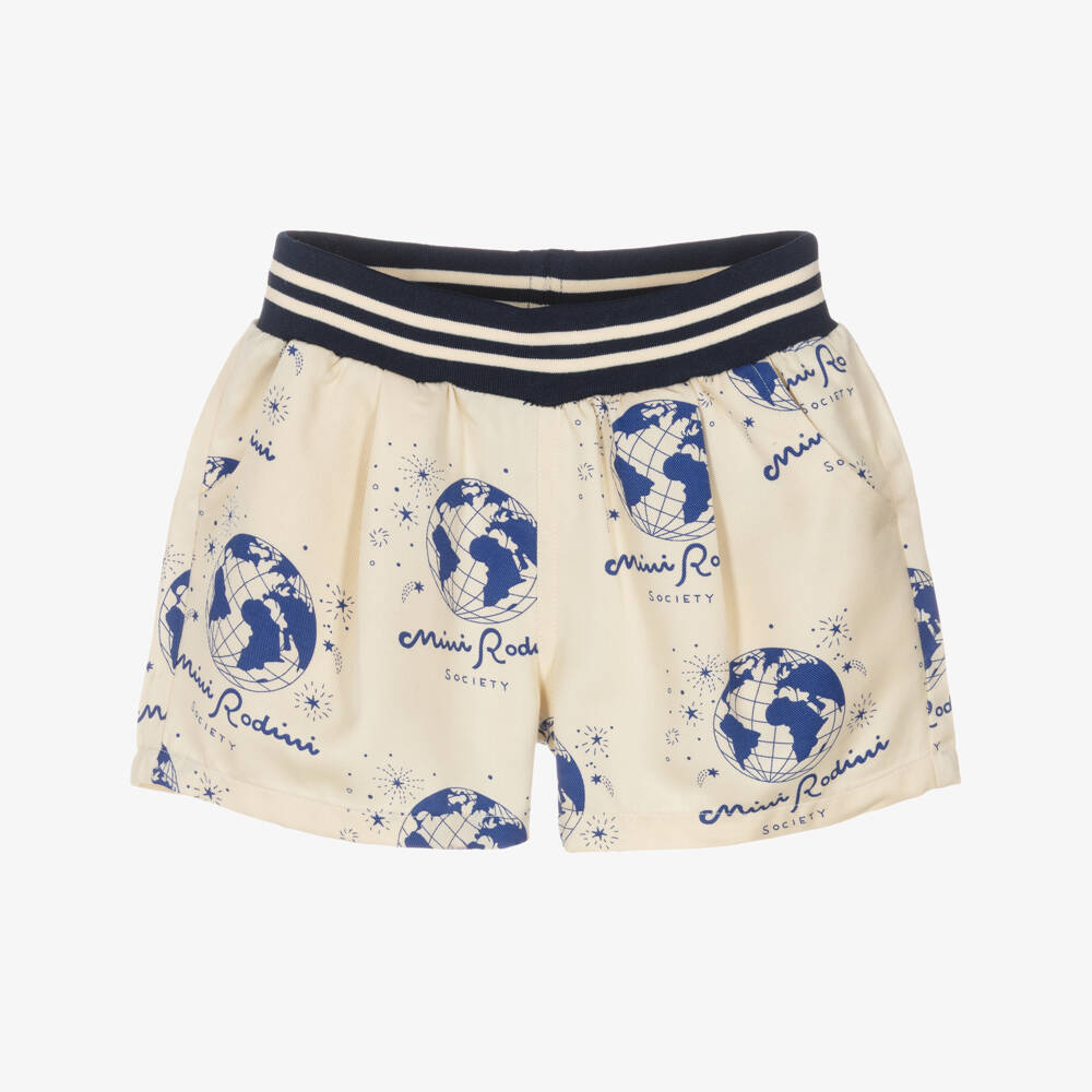 Mini Rodini-Кремовые шорты с принтом Земли | Childrensalon Outlet
