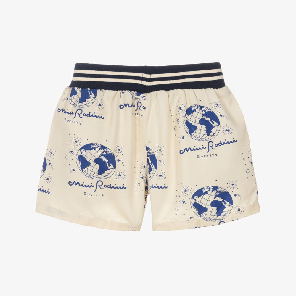 Mini Rodini-Кремовые шорты с принтом Земли | Childrensalon Outlet