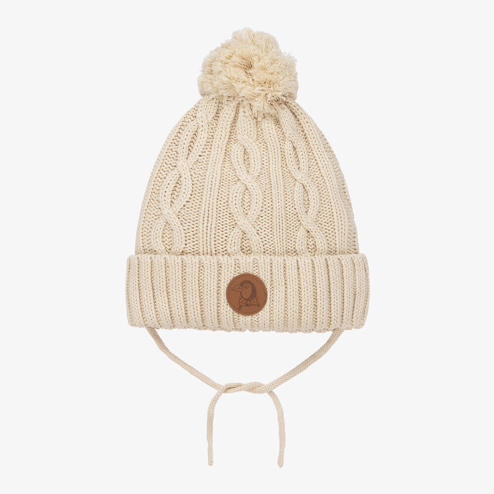 Mini Rodini-Кремовая шапка крупной вязки с помпоном | Childrensalon Outlet