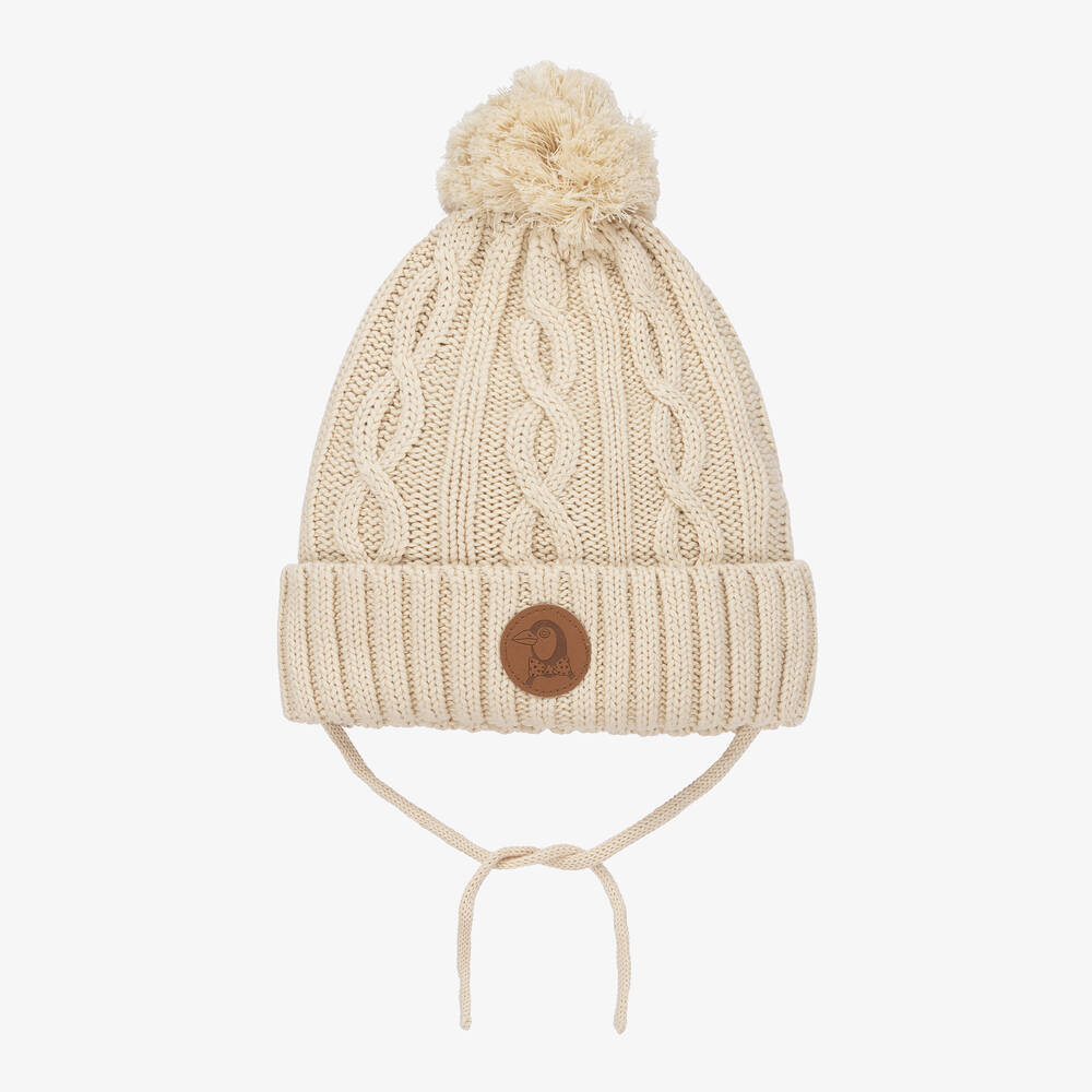 Mini Rodini - Bonnet ivoire torsades pompon | Childrensalon