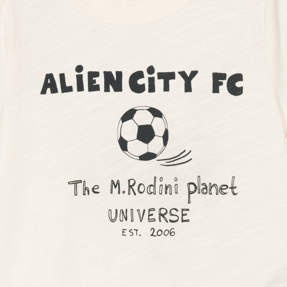Mini Rodini-Ivory Cotton Jersey Football Print T-Shirt | Childrensalon Outlet