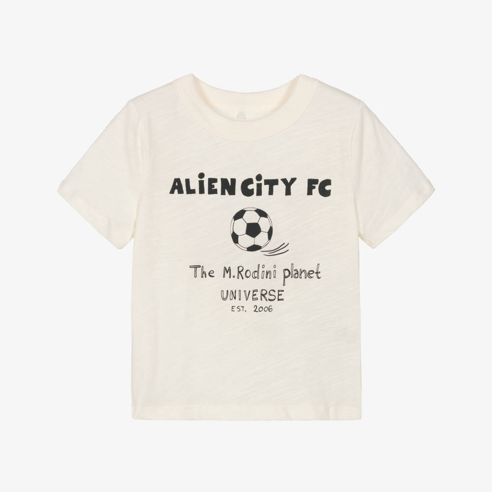 Mini Rodini-Ivory Cotton Jersey Football Print T-Shirt | Childrensalon Outlet