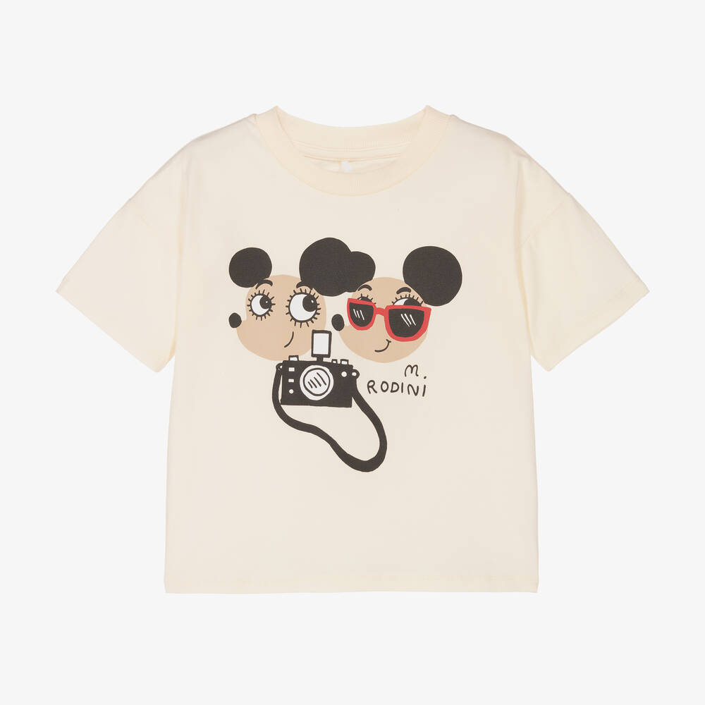 Mini Rodini - Кремовая хлопковая футболка с мышатами | Childrensalon
