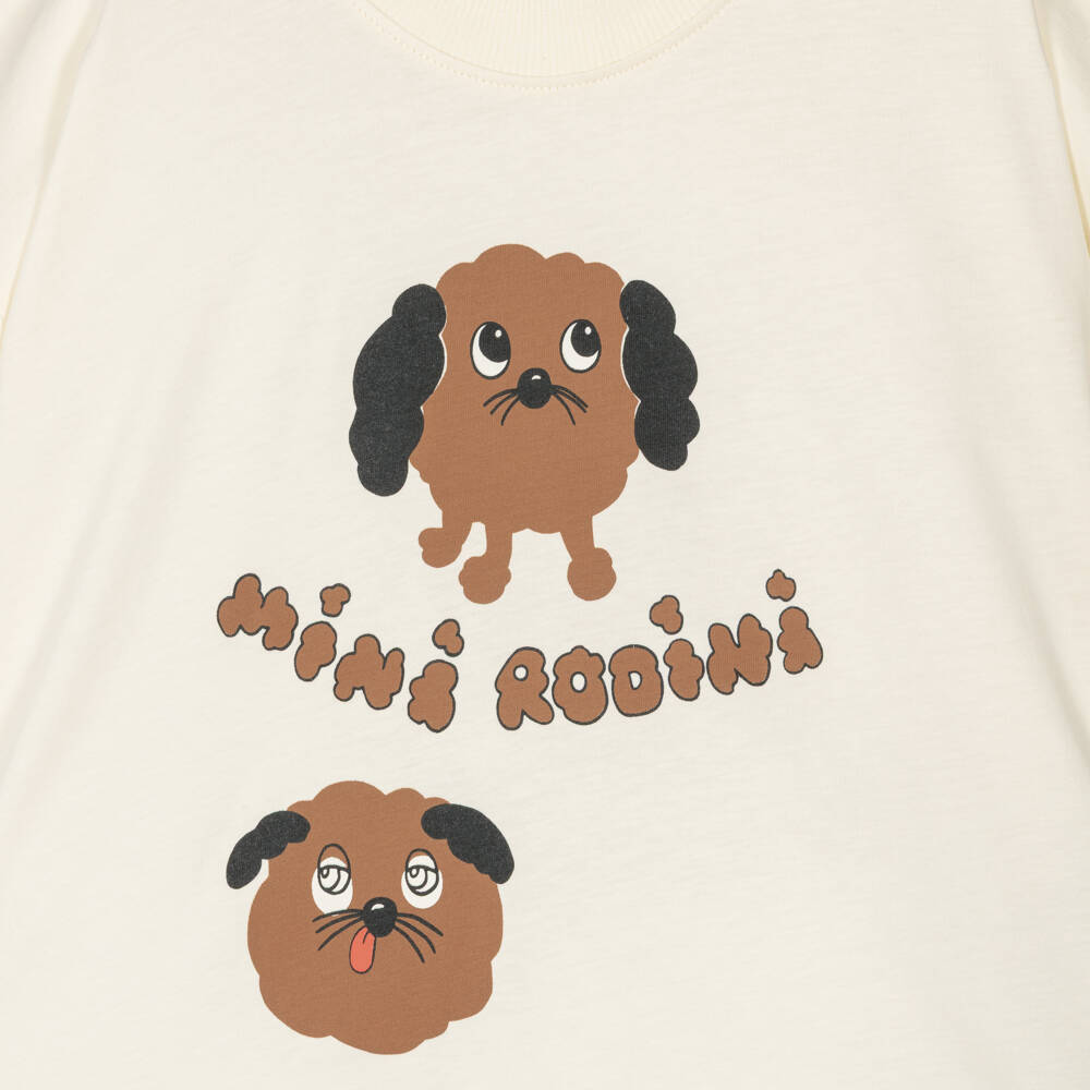 Mini Rodini-Ivory Cotton Short-Sleeved Dog Print T-Shirt | Childrensalon Outlet