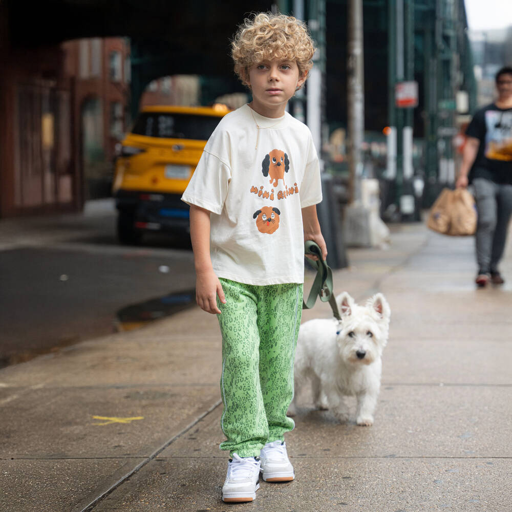 Mini Rodini-Ivory Cotton Short-Sleeved Dog Print T-Shirt | Childrensalon Outlet