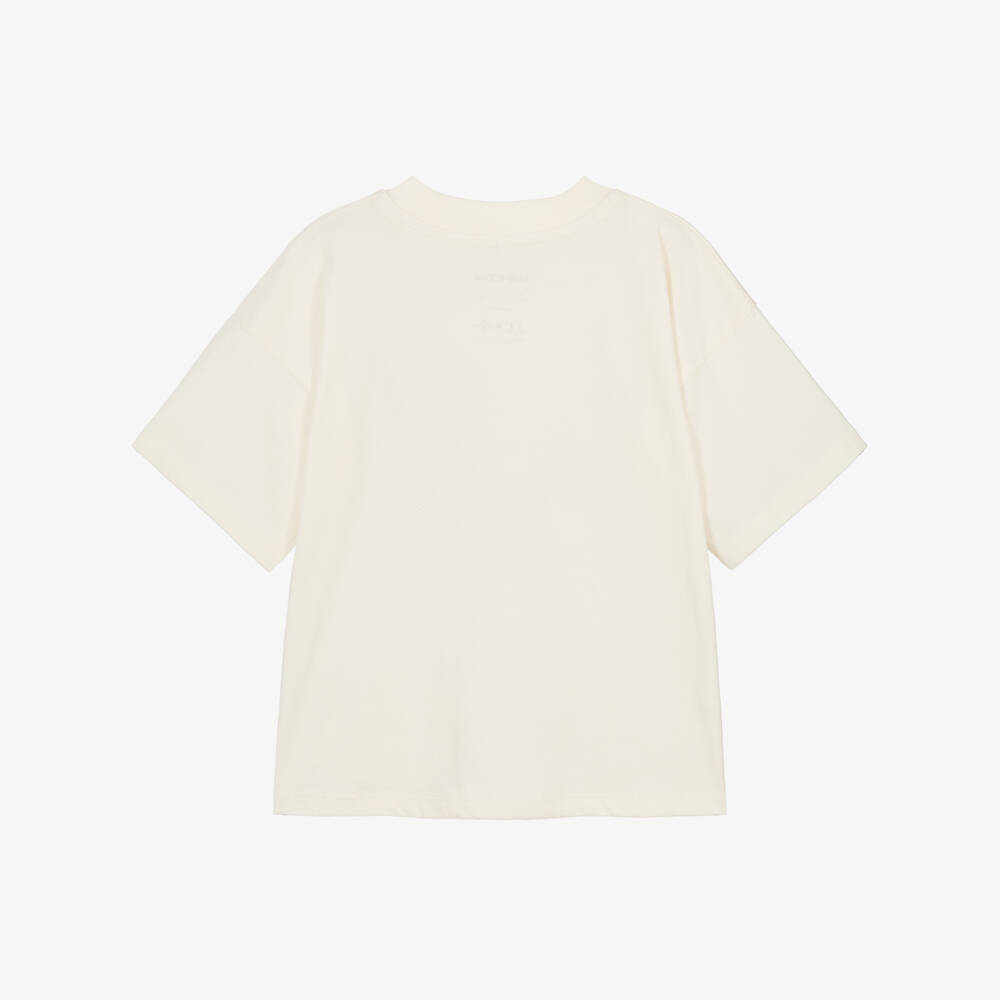 Mini Rodini-Ivory Cotton T-Shirt with Embroidered E.T. | Childrensalon Outlet
