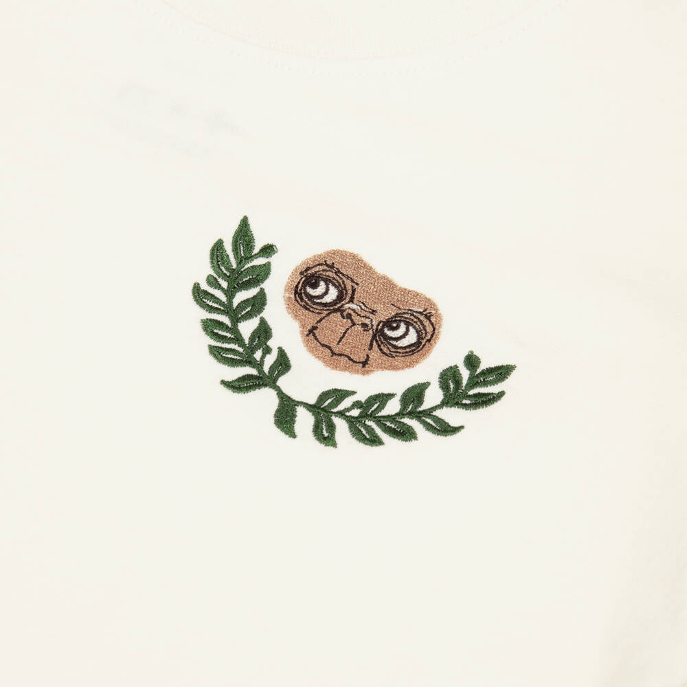 Mini Rodini-Ivory Cotton T-Shirt with Embroidered E.T. | Childrensalon Outlet