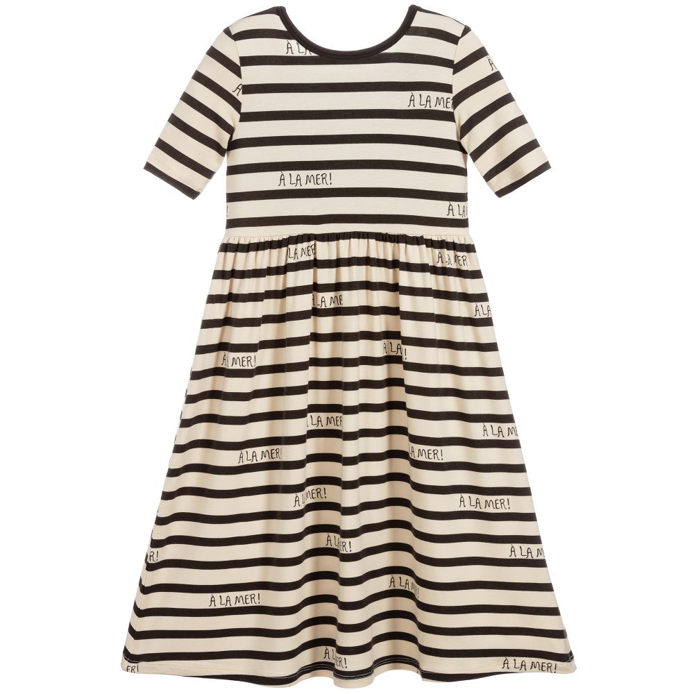 Mini Rodini - Ivory & Grey Stripe Long Dress | Childrensalon