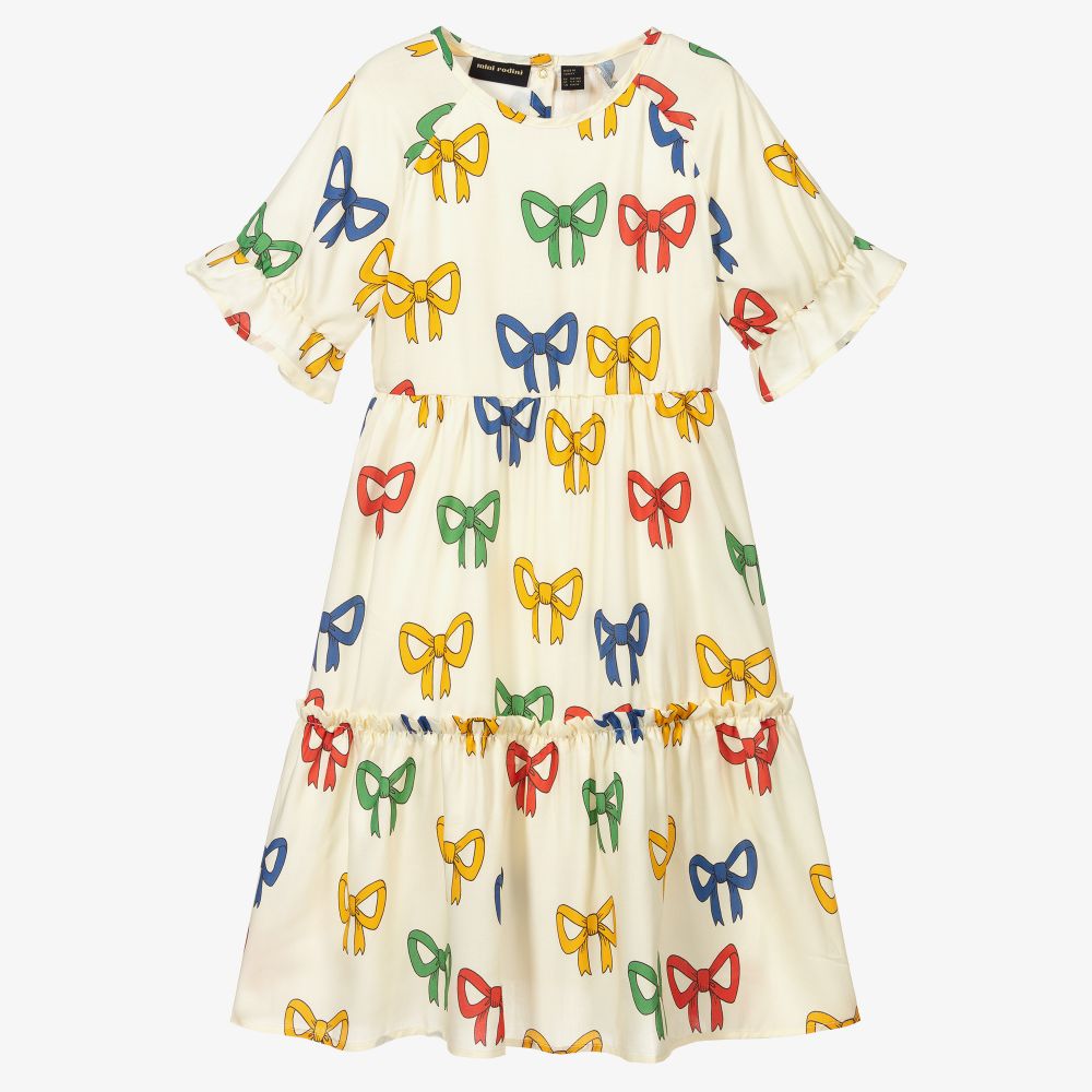 Mini Rodini - Elfenbeinfarbenes Kleid mit Schleifen | Childrensalon