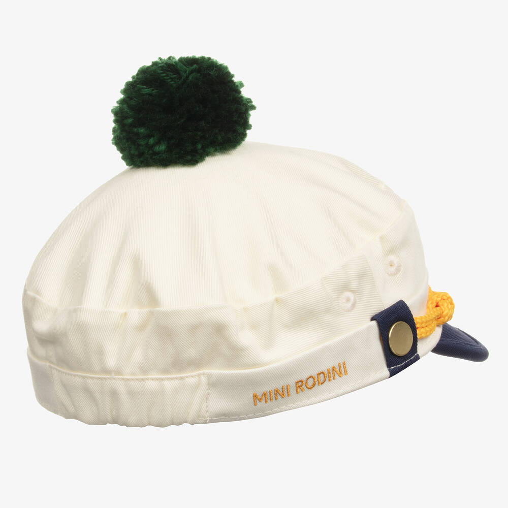 Mini Rodini-Ivory & Navy Blue Cotton Skipper Hat | Childrensalon Outlet