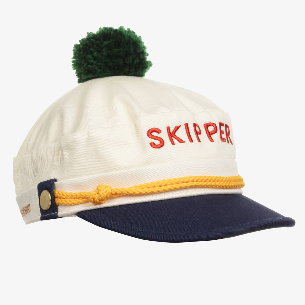 Ivory Navy Blue Cotton Skipper Hat