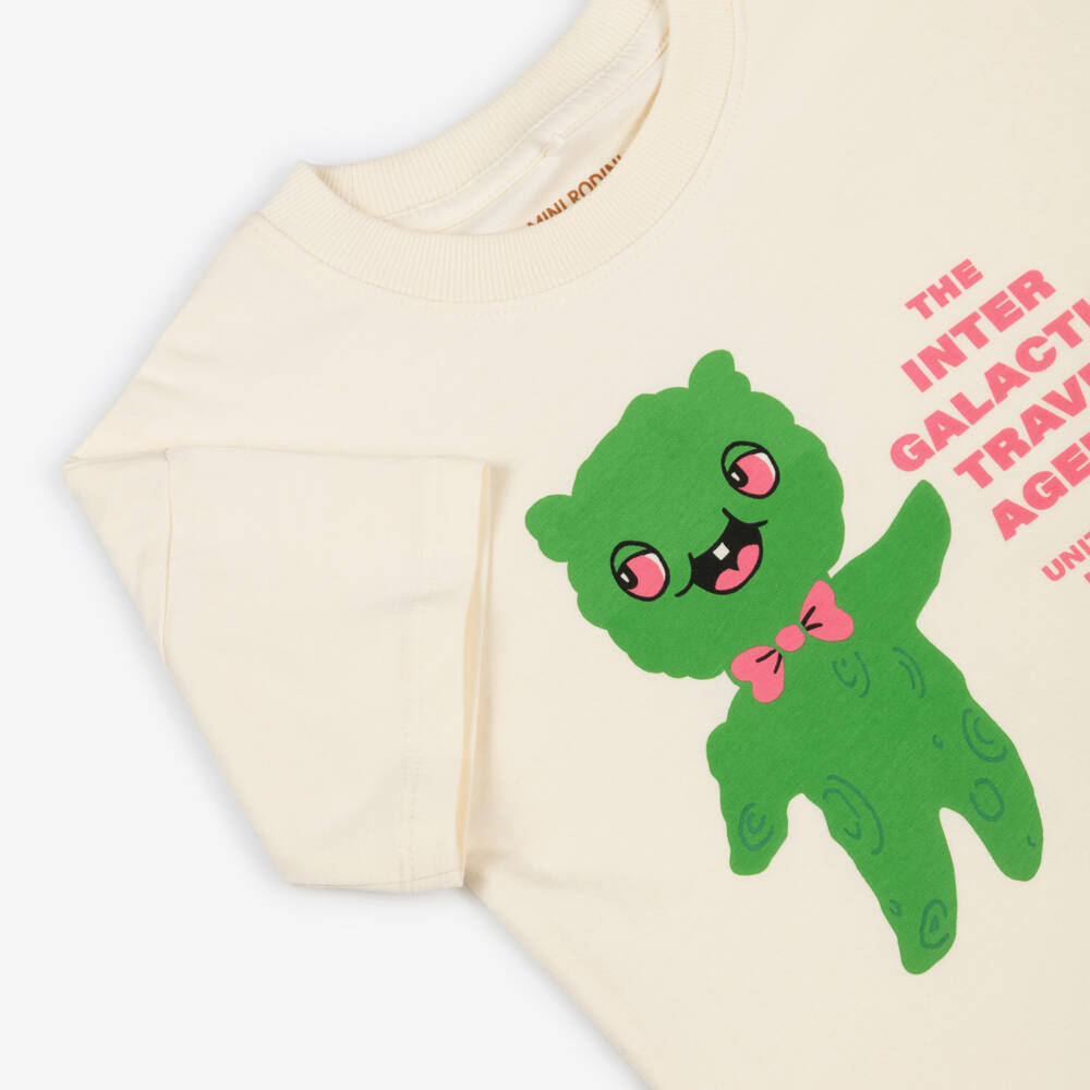 Mini Rodini-Ivory Organic Cotton Alien Print T-Shirt | Childrensalon Outlet