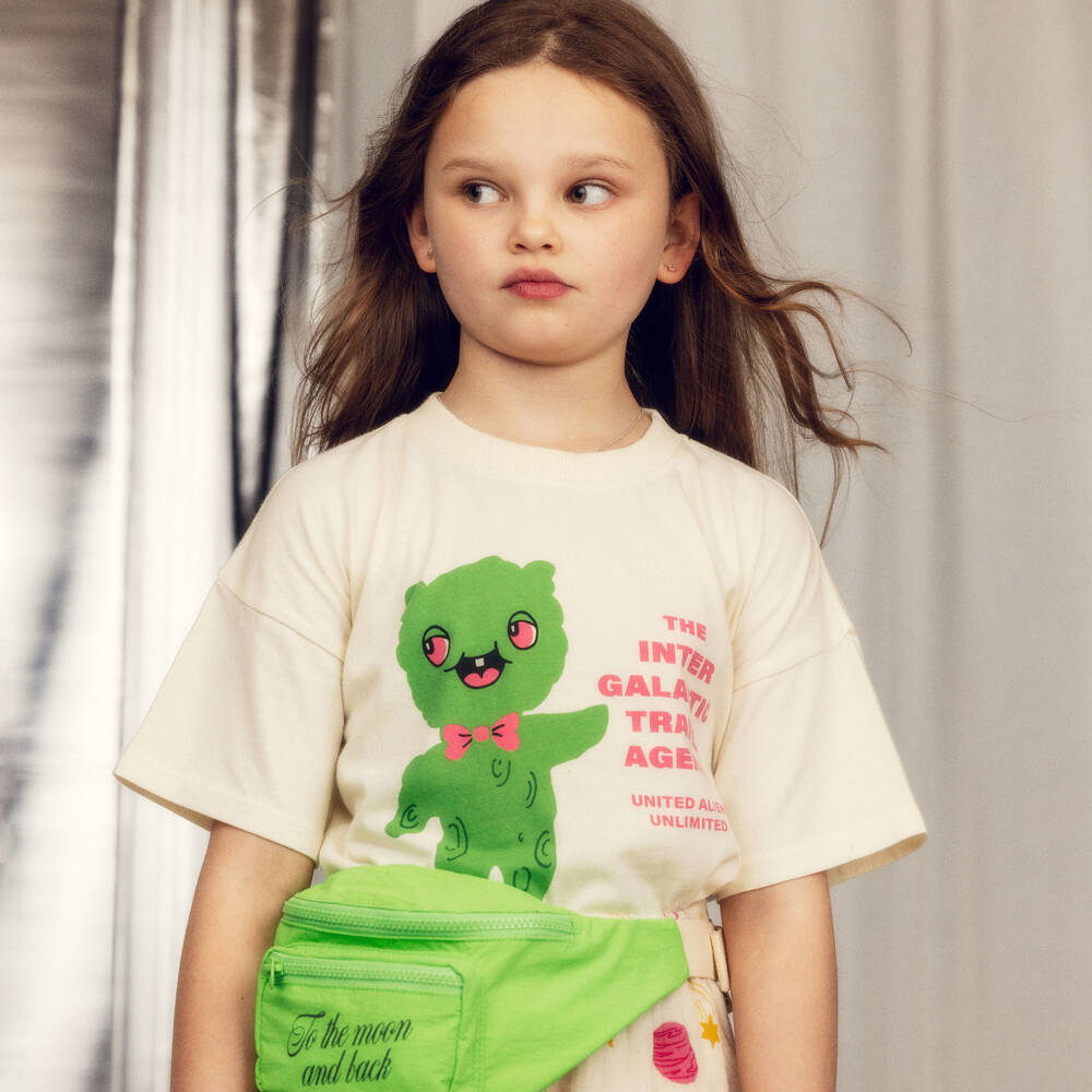 Mini Rodini-Ivory Organic Cotton Alien Print T-Shirt | Childrensalon Outlet