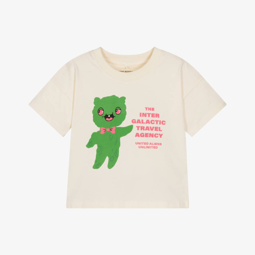 Mini Rodini-Ivory Organic Cotton Alien Print T-Shirt | Childrensalon Outlet