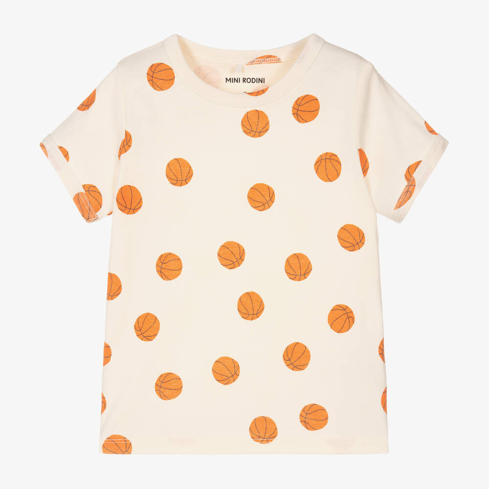 Mini Rodini-Ivory Organic Cotton Basketball T-Shirt | Childrensalon Outlet